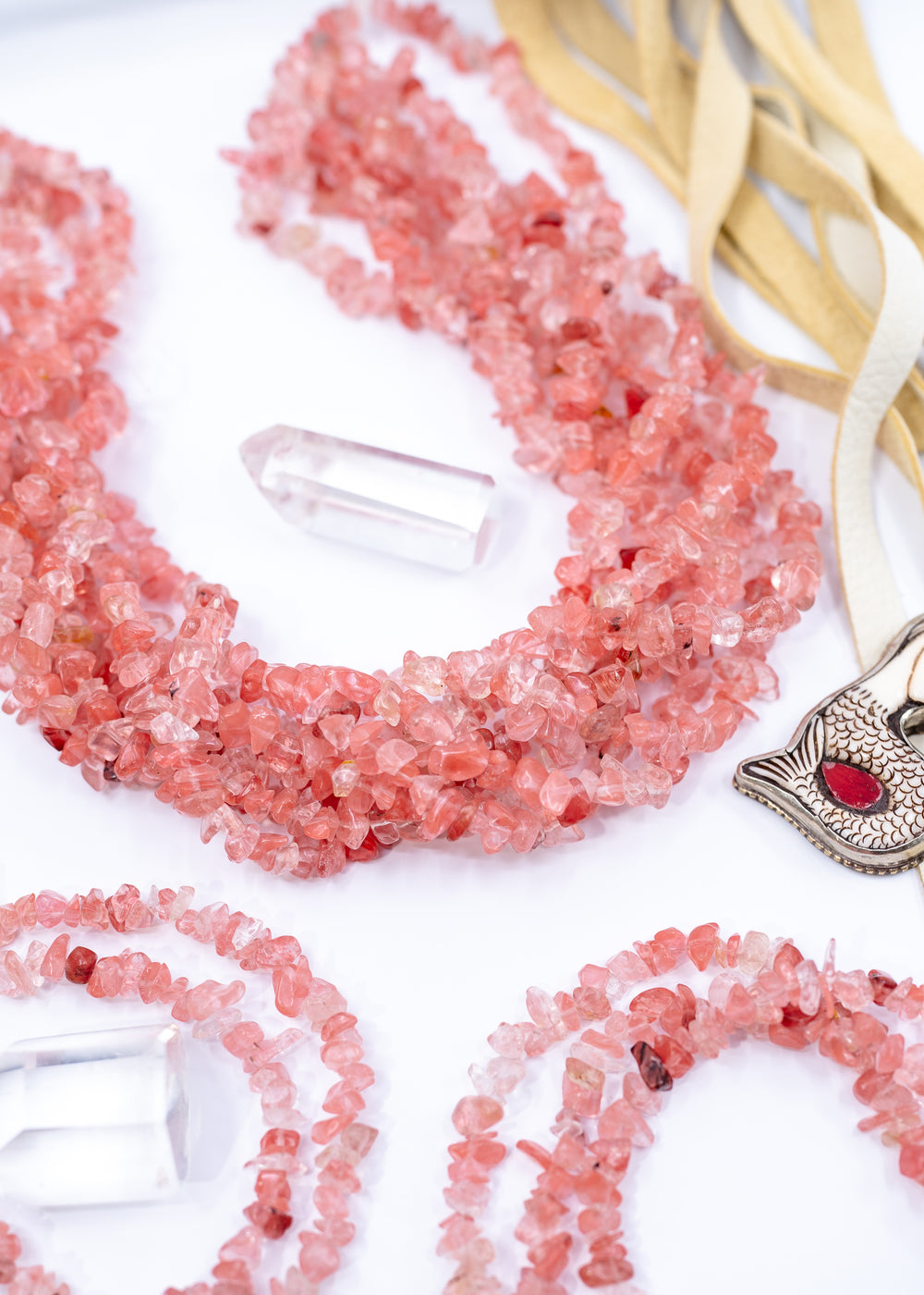 Strawberry Quartz Chip Beads, 5–10mm Natural Gemstone Chips, 36 Inch Strand