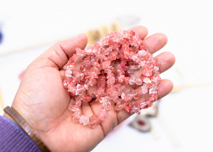 Strawberry Quartz Chip Beads, 5–10mm Natural Gemstone Chips, 36 Inch Strand