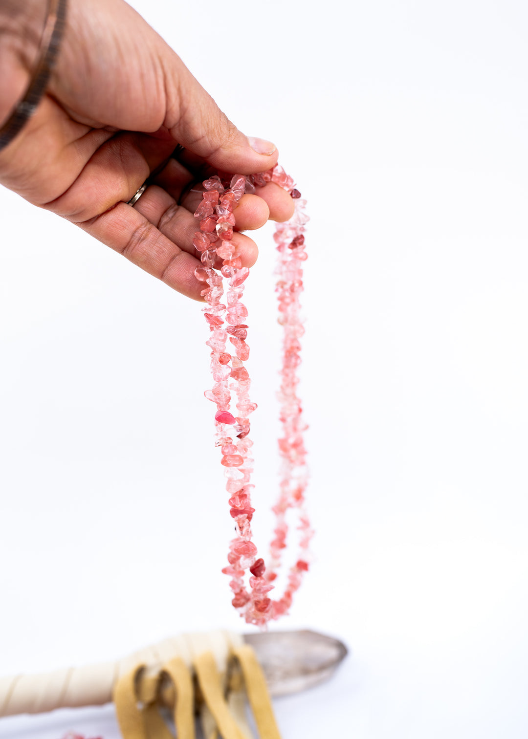 Strawberry Quartz Chip Beads, 5–10mm Natural Gemstone Chips, 36 Inch Strand