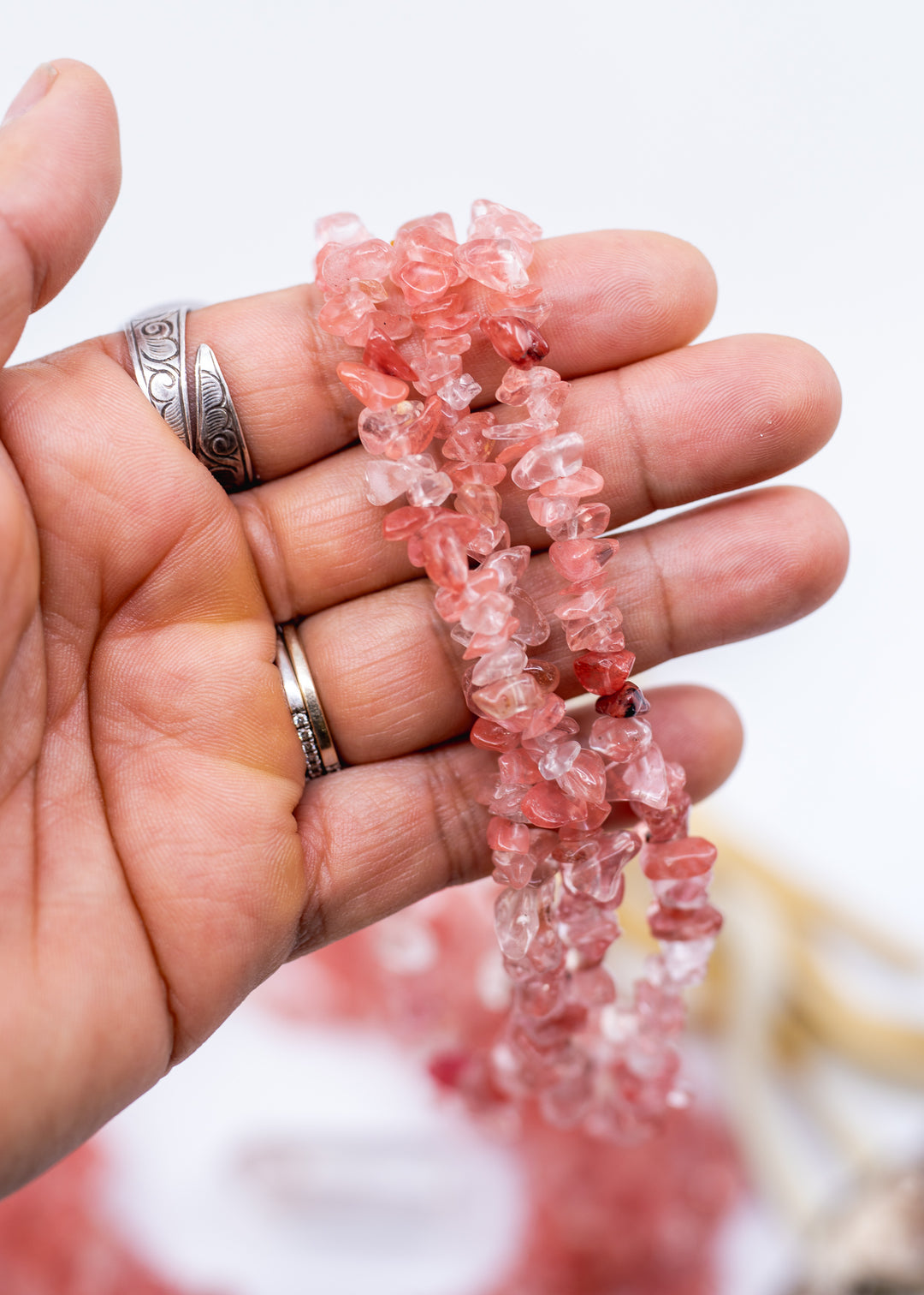 Strawberry Quartz Chip Beads, 5–10mm Natural Gemstone Chips, 36 Inch Strand
