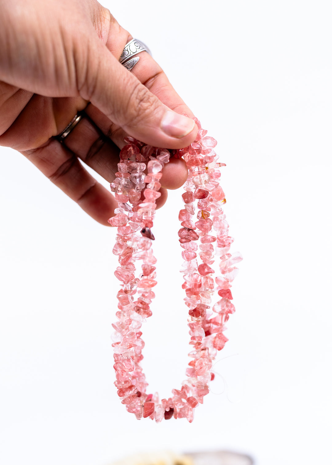 Strawberry Quartz Chip Beads, 5–10mm Natural Gemstone Chips, 36 Inch Strand