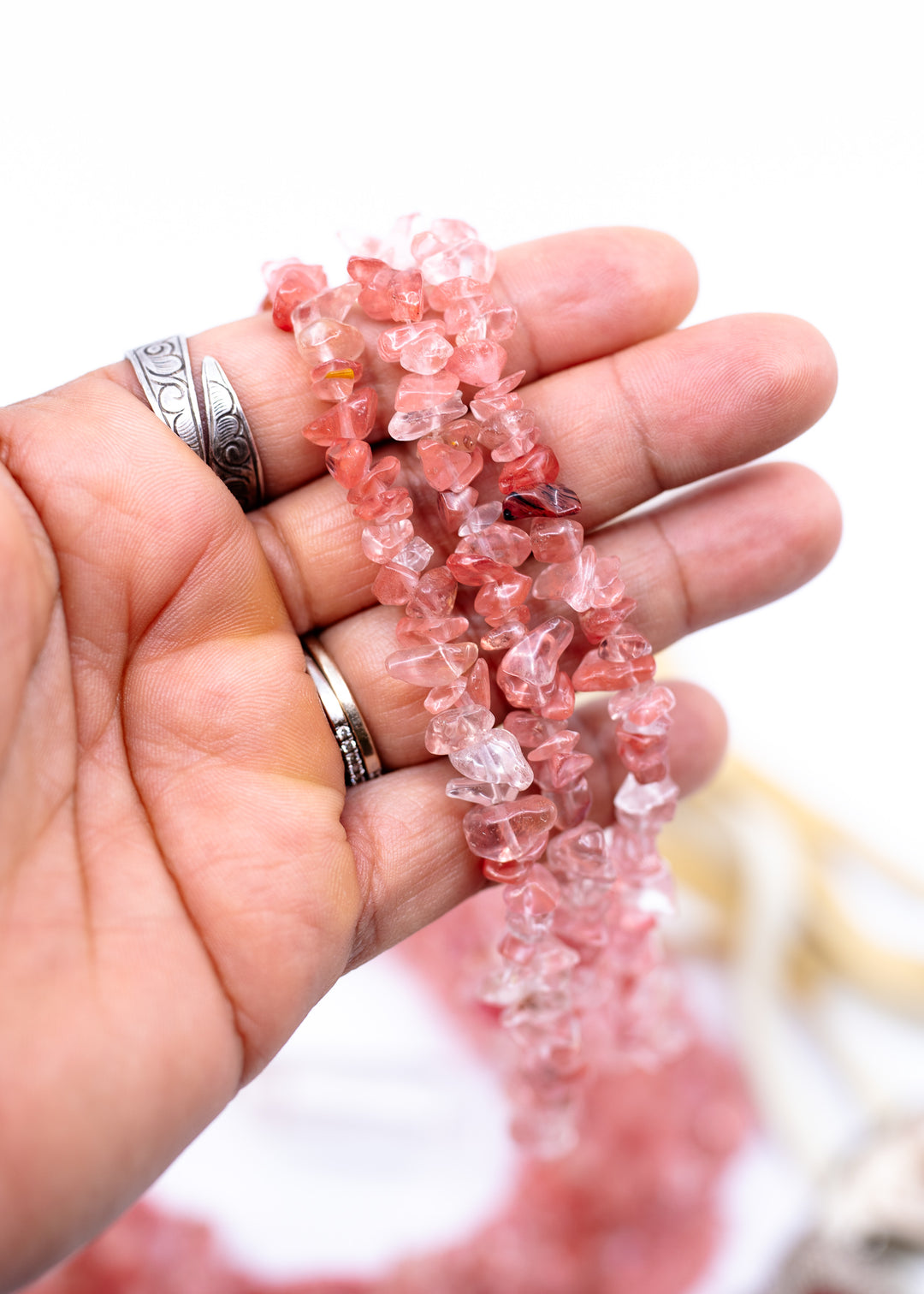 Strawberry Quartz Chip Beads, 5–10mm Natural Gemstone Chips, 36 Inch Strand