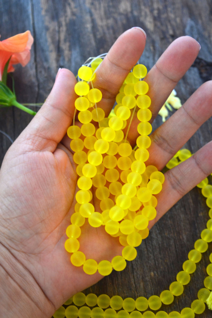 Bright Yellow Frosted Glass Beads – 8mm Cultured Glass Beads, 100+ Beads