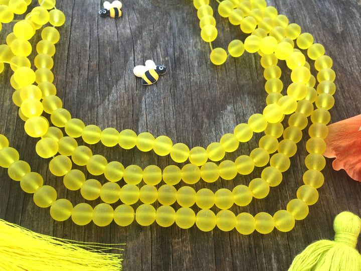 Bright Yellow Frosted Glass Beads – 8mm Cultured Glass Beads, 100+ Beads