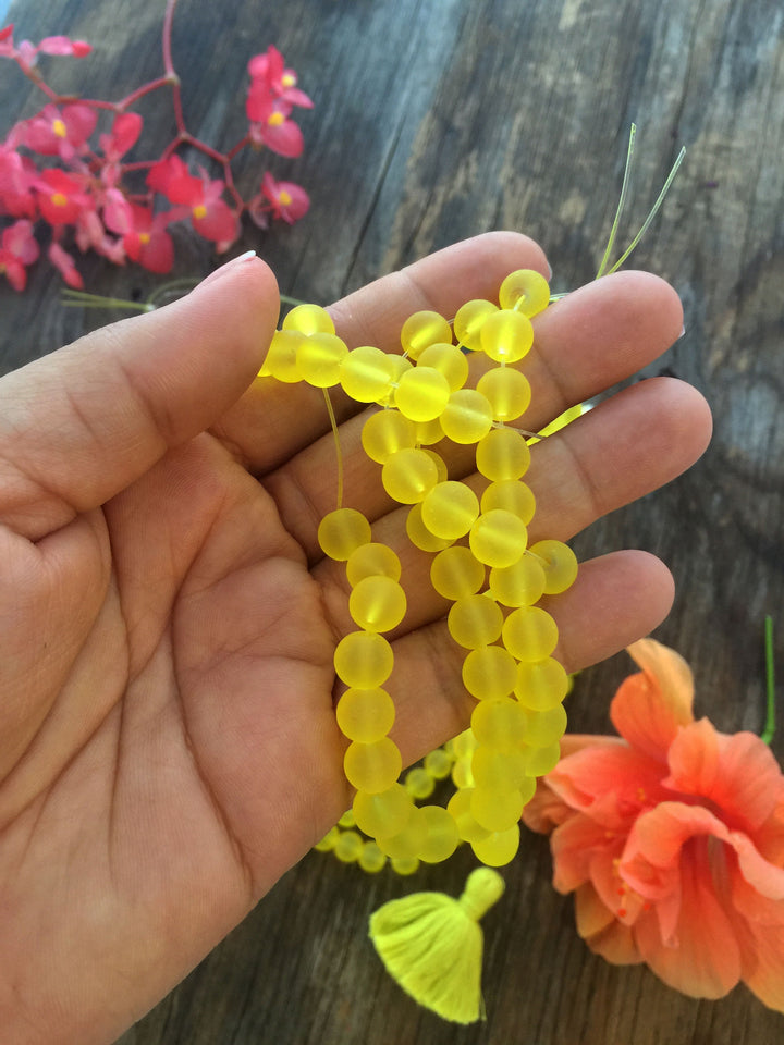 Bright Yellow Frosted Glass Beads – 8mm Cultured Glass Beads, 100+ Beads
