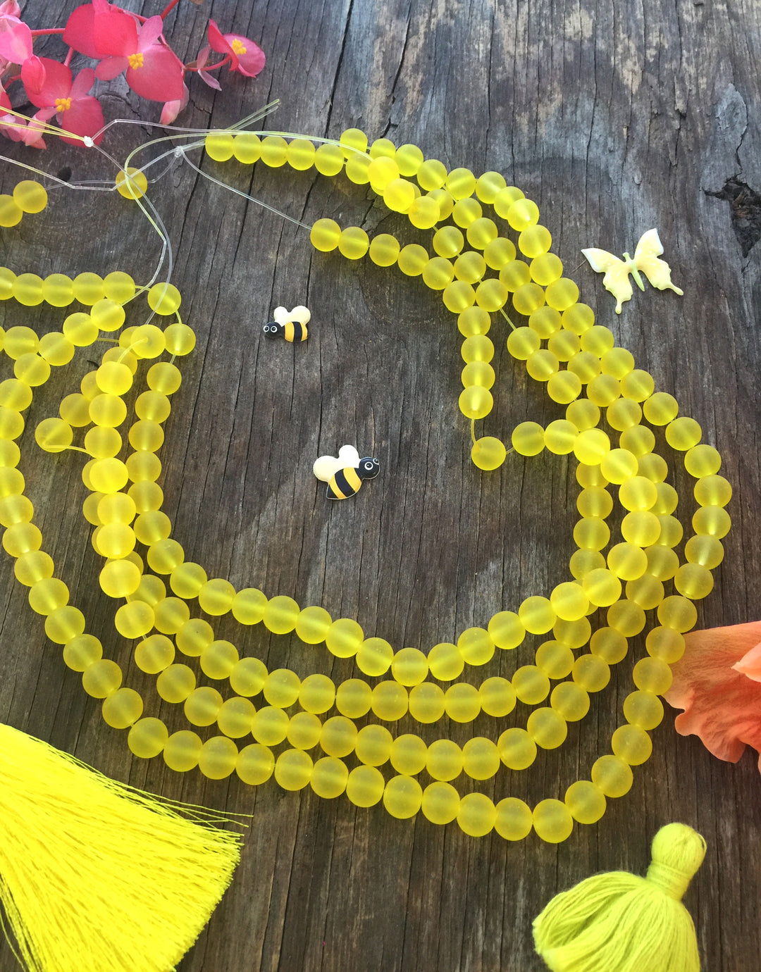 Bright Yellow Frosted Glass Beads – 8mm Cultured Glass Beads, 100+ Beads