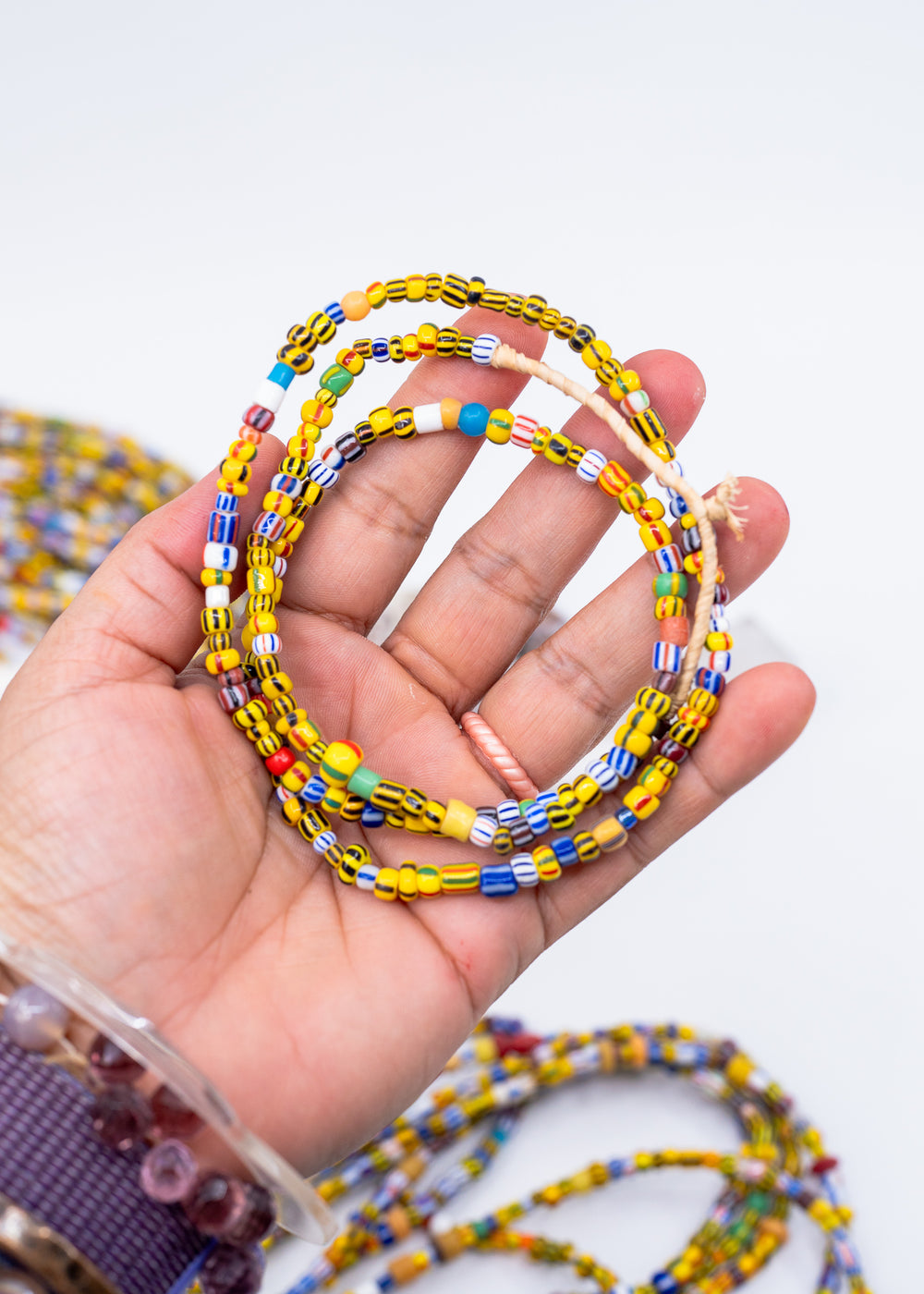 Sunshine Confetti Ghana Glass Beads – Mixed Striped African Beads, 28 Inch Strand