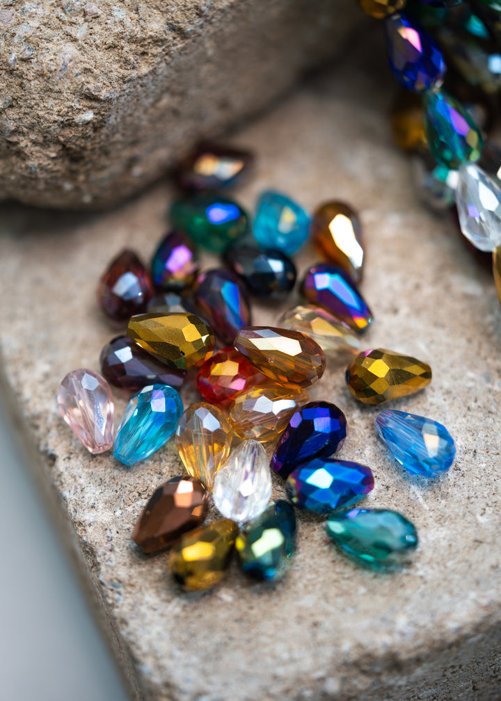 Crystal Magic: Multicolor Electroplated Teardrop Glass Beads, 10x15mm, 16" strand (28 pieces) / Briolette Crystal Beads, Glass Beads, Faceted Beads, Jewelry Making Supplies