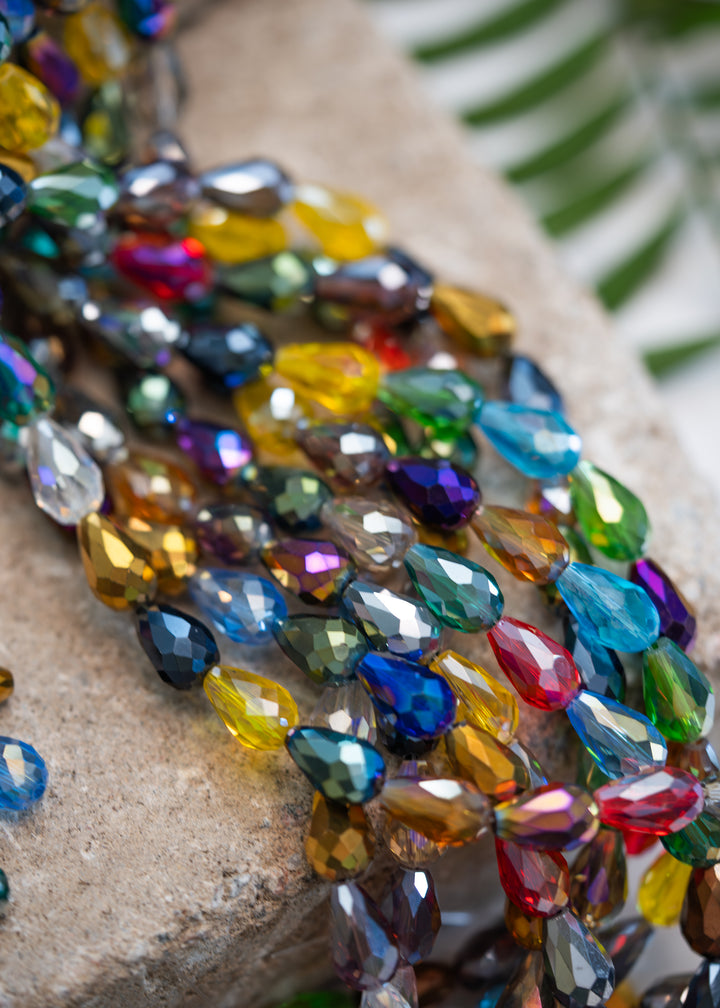 Crystal Magic: Multicolor Electroplated Teardrop Glass Beads, 10x15mm, 16" strand (28 pieces) / Briolette Crystal Beads, Glass Beads, Faceted Beads, Jewelry Making Supplies