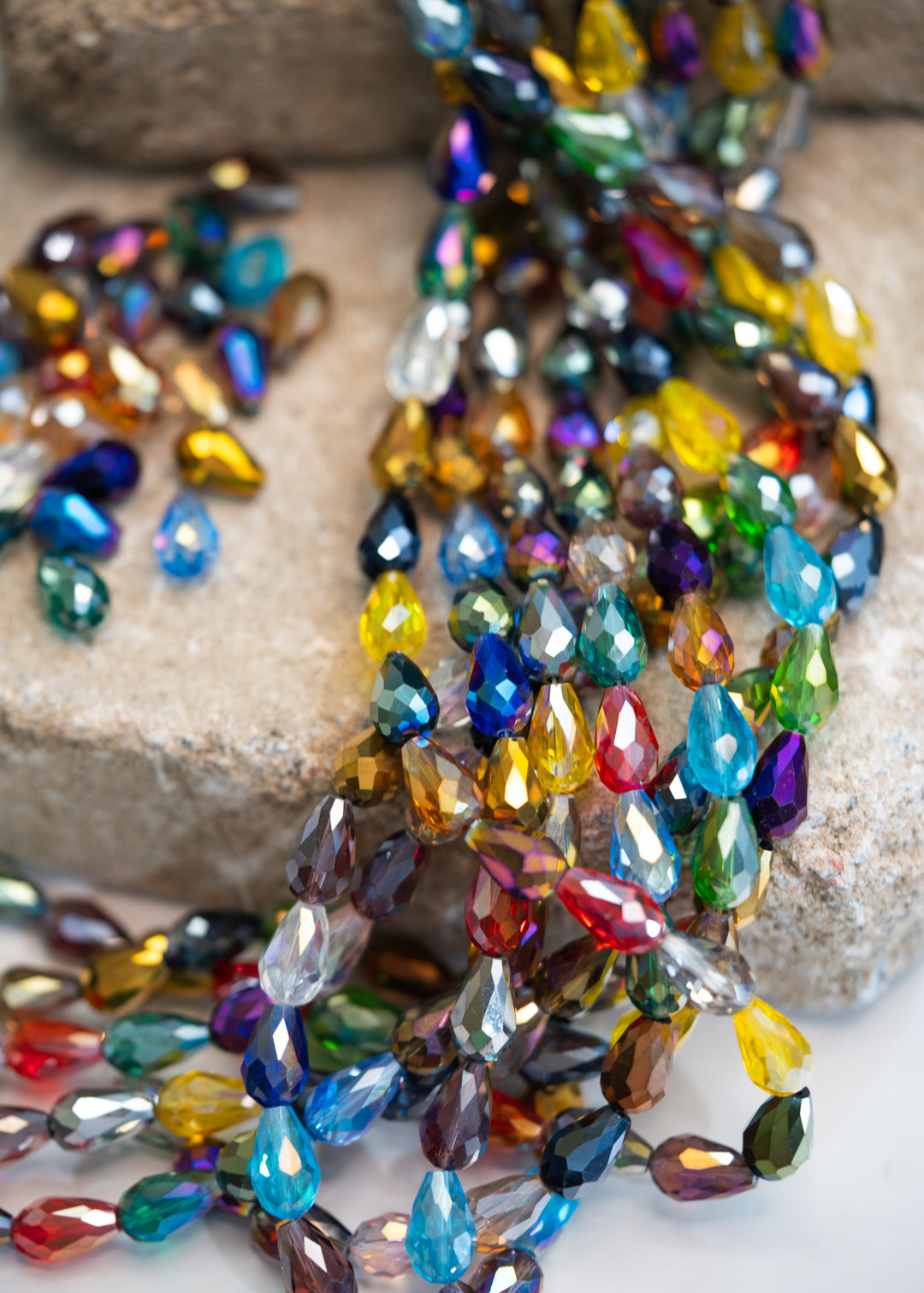 Crystal Magic: Multicolor Electroplated Teardrop Glass Beads, 10x15mm, 16" strand (28 pieces) / Briolette Crystal Beads, Glass Beads, Faceted Beads, Jewelry Making Supplies