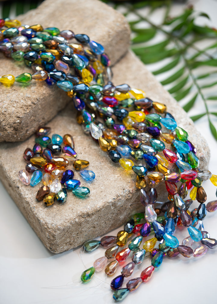 Crystal Magic: Multicolor Electroplated Teardrop Glass Beads, 10x15mm, 16" strand (28 pieces) / Briolette Crystal Beads, Glass Beads, Faceted Beads, Jewelry Making Supplies