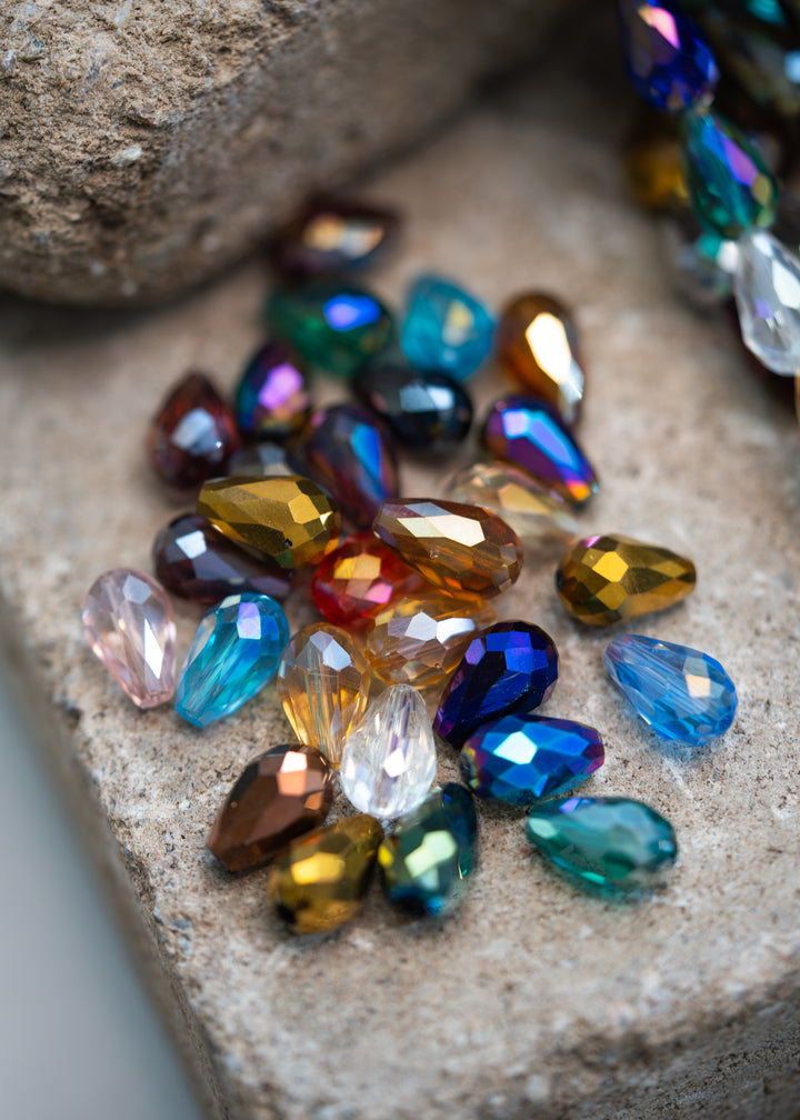 Crystal Magic: Multicolor Electroplated Teardrop Glass Beads, 10x15mm, 16" strand (28 pieces) / Briolette Crystal Beads, Glass Beads, Faceted Beads, Jewelry Making Supplies