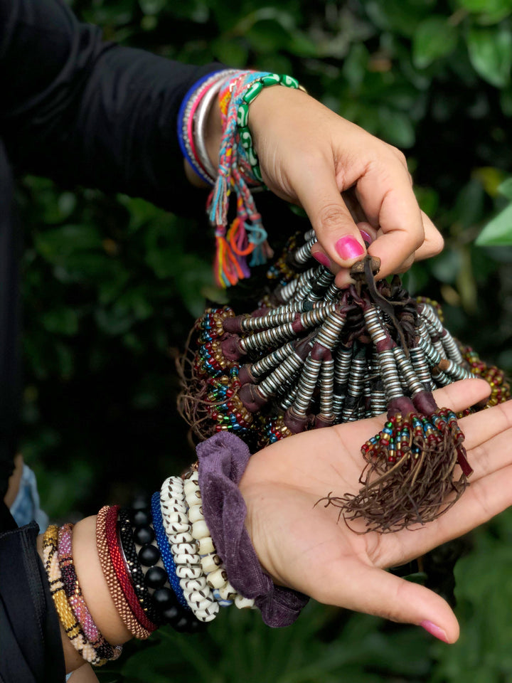 Rings and Beads Tuareg Magic: African Duo Tuareg Leather Tassels, 8 inches, Duo Tassels, Tribal Colors, Sold by Each / Tribal Nomad Pendant, Nomadic Jewelry, Home Decor, Tuareg Tassel