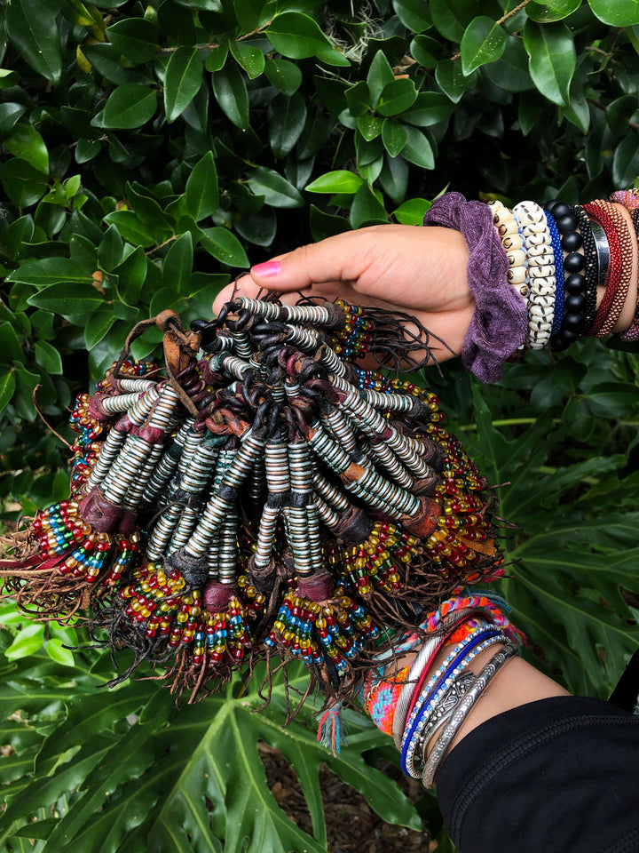Rings and Beads Tuareg Magic: African Duo Tuareg Leather Tassels, 8 inches, Duo Tassels, Tribal Colors, Sold by Each / Tribal Nomad Pendant, Nomadic Jewelry, Home Decor, Tuareg Tassel