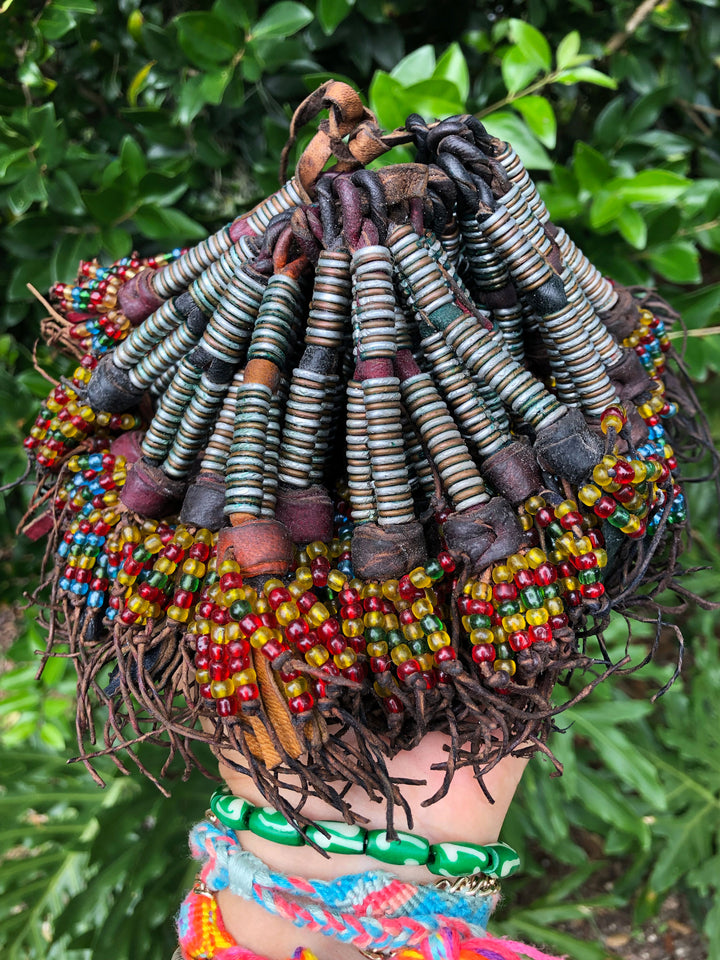 Rings and Beads Tuareg Magic: African Duo Tuareg Leather Tassels, 8 inches, Duo Tassels, Tribal Colors, Sold by Each / Tribal Nomad Pendant, Nomadic Jewelry, Home Decor, Tuareg Tassel