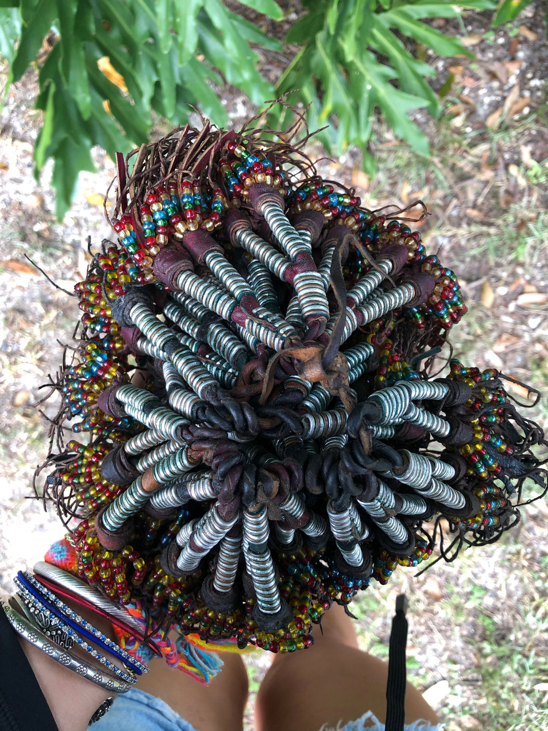 Rings and Beads Tuareg Magic: African Duo Tuareg Leather Tassels, 8 inches, Duo Tassels, Tribal Colors, Sold by Each / Tribal Nomad Pendant, Nomadic Jewelry, Home Decor, Tuareg Tassel