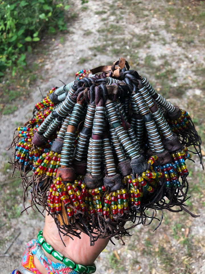 Rings and Beads Tuareg Magic: African Duo Tuareg Leather Tassels, 8 inches, Duo Tassels, Tribal Colors, Sold by Each / Tribal Nomad Pendant, Nomadic Jewelry, Home Decor, Tuareg Tassel