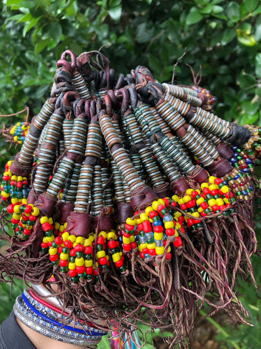 Rings and Beads Tuareg Magic: African Duo Tuareg Leather Tassels, 8 inches, Duo Tassels, Tribal Colors, Sold by Each / Tribal Nomad Pendant, Nomadic Jewelry, Home Decor, Tuareg Tassel