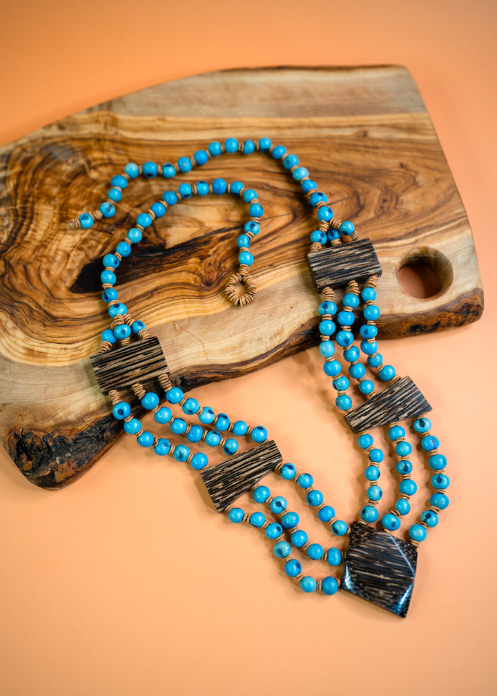 Daisy: Turquoise Blue Acai Beads Necklace and Acai Palm Wood, Natural Seeds, Eco-Friendly Sustainable Jewelry, Gifts for Mom, Gifts for Her