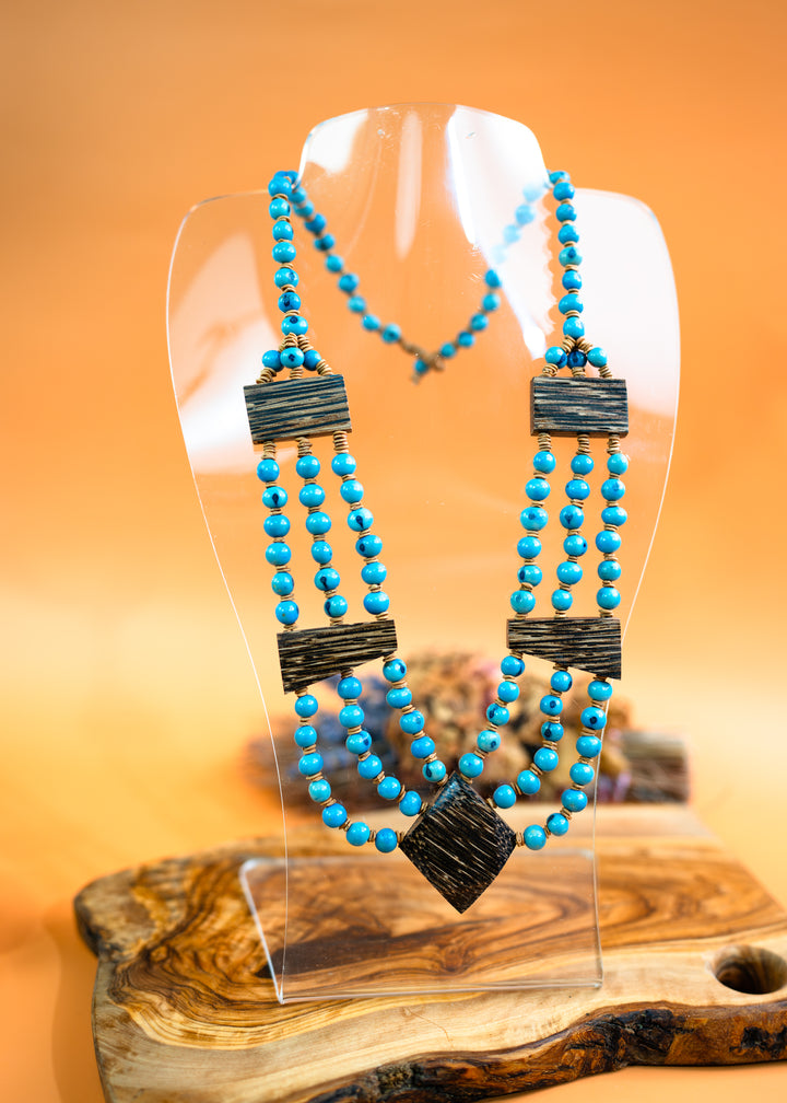 Daisy: Turquoise Blue Acai Beads Necklace and Acai Palm Wood, Natural Seeds, Eco-Friendly Sustainable Jewelry, Gifts for Mom, Gifts for Her