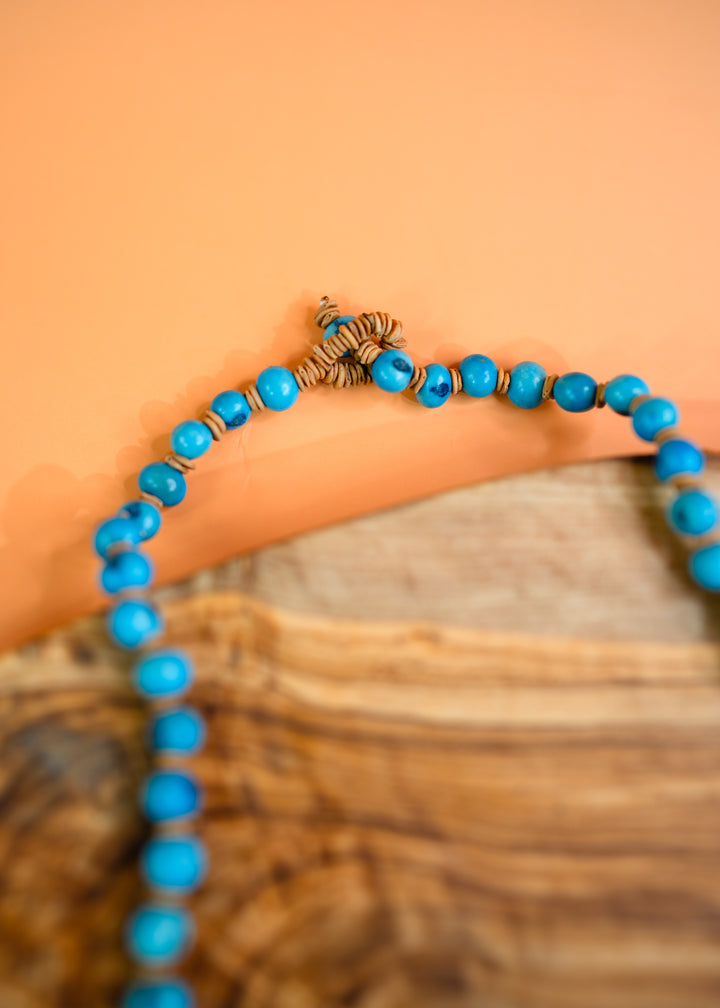 Daisy: Turquoise Blue Acai Beads Necklace and Acai Palm Wood, Natural Seeds, Eco-Friendly Sustainable Jewelry, Gifts for Mom, Gifts for Her
