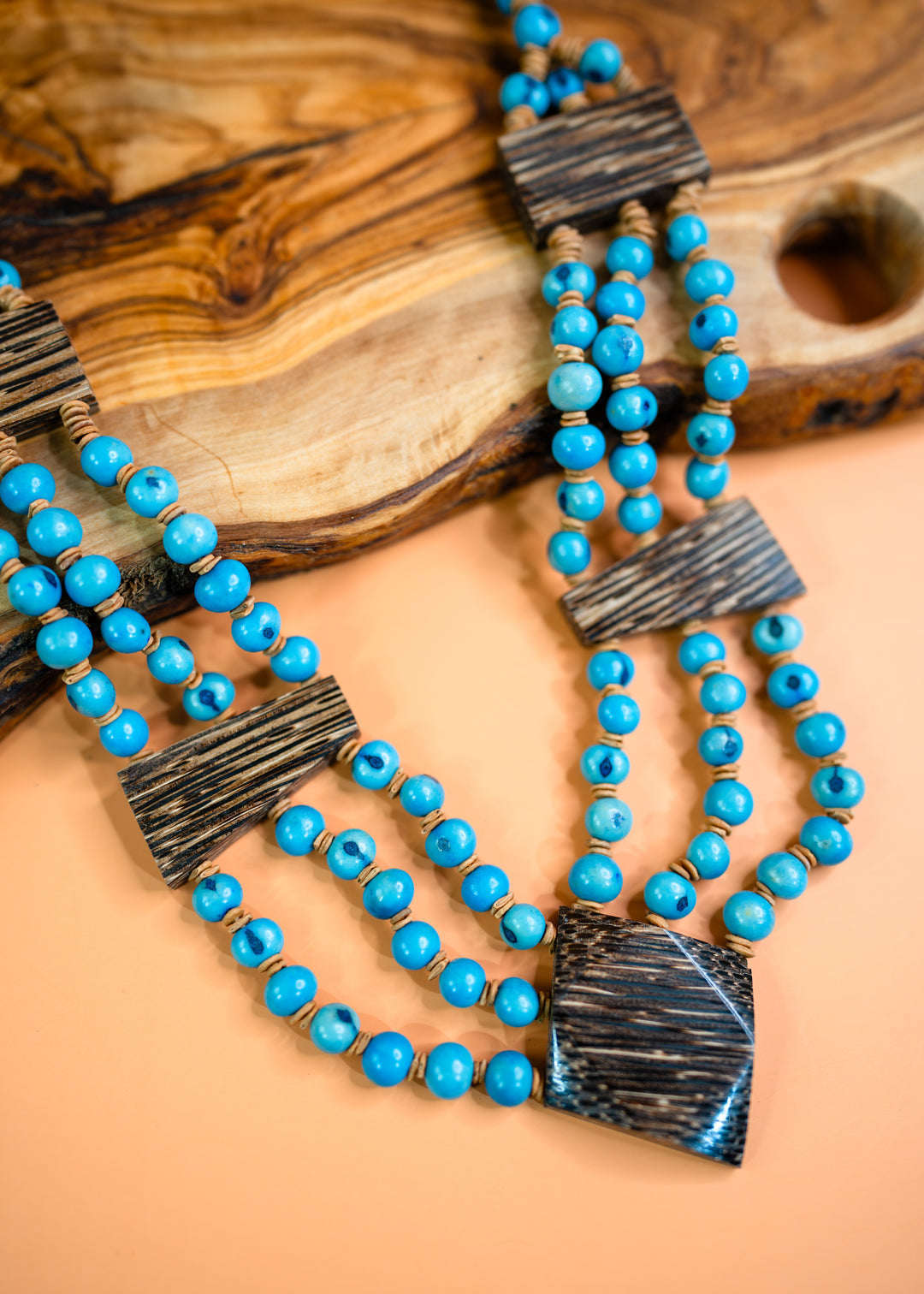 Daisy: Turquoise Blue Acai Beads Necklace and Acai Palm Wood, Natural Seeds, Eco-Friendly Sustainable Jewelry, Gifts for Mom, Gifts for Her