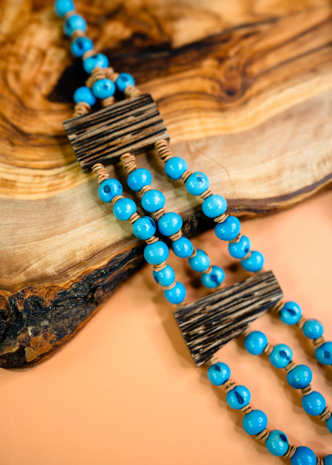 Daisy: Turquoise Blue Acai Beads Necklace and Acai Palm Wood, Natural Seeds, Eco-Friendly Sustainable Jewelry, Gifts for Mom, Gifts for Her