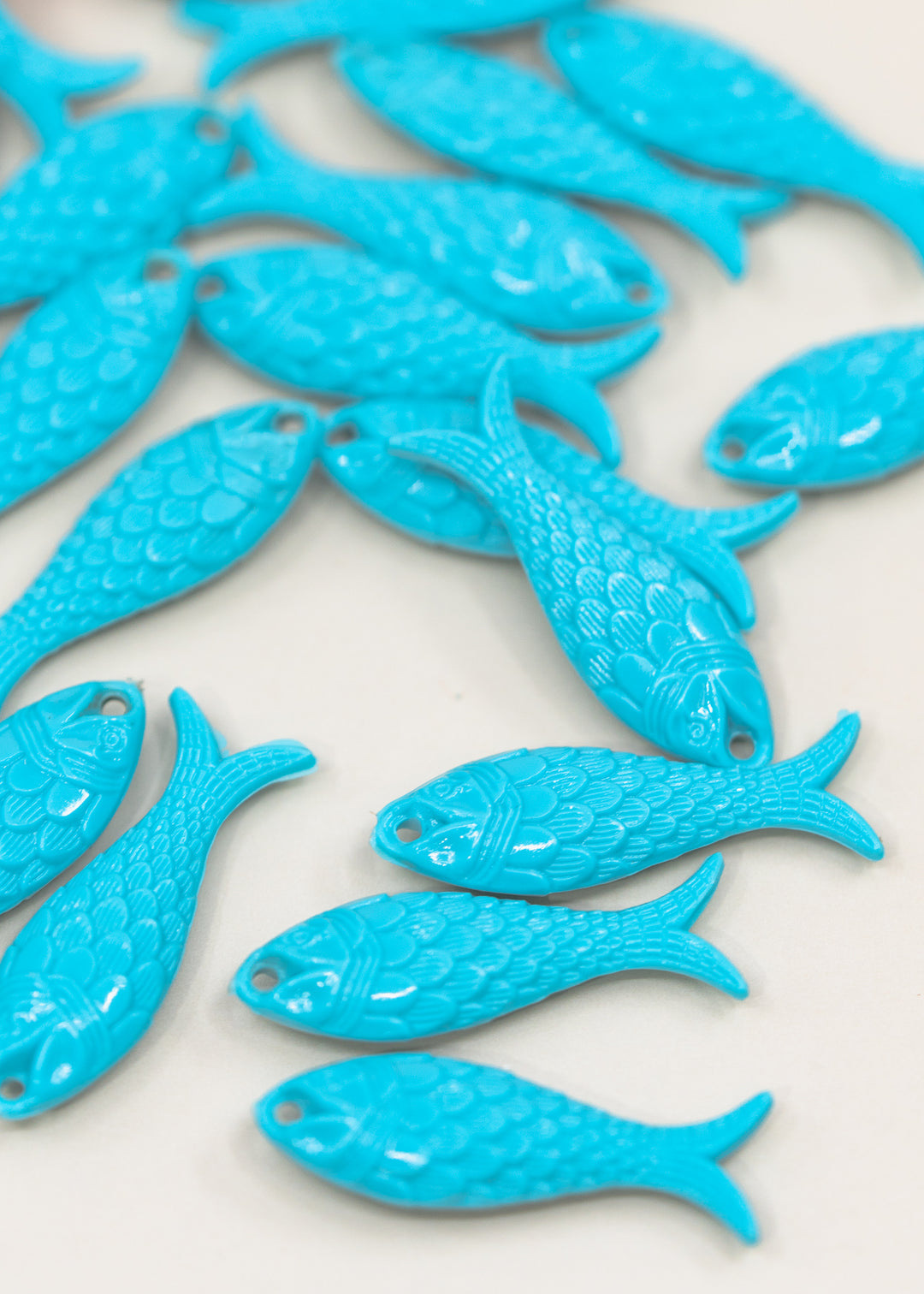 Turquoise Blue German Resin Fish Charm, 27mm Sardine Pendant, Ocean Charm, One Charm