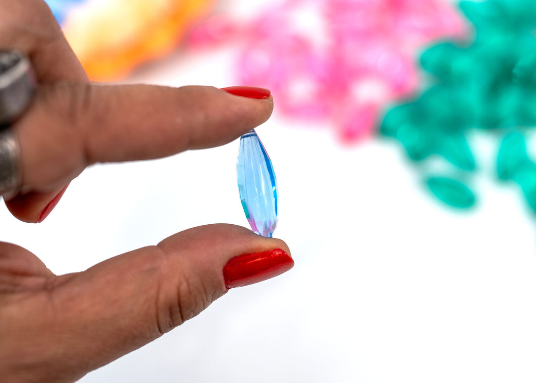 Turquoise Blue Vintage German Resin Teardrop Bead, 29mm Drop Charm, 1 Bead