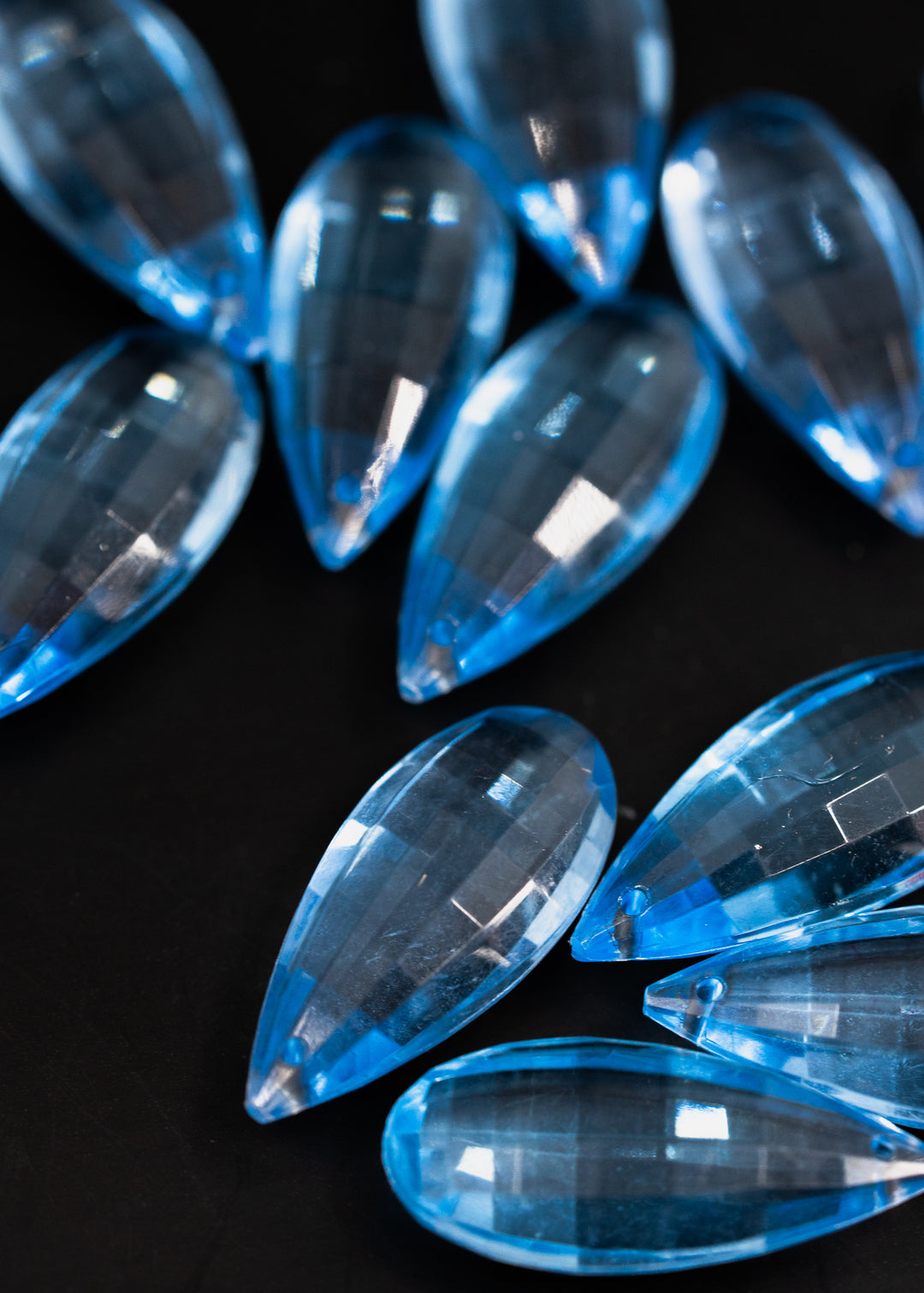 Turquoise Blue: Vintage 1980s German Resin Teardrop Beads, Perspex, Lucite Beads, 29mm, Sold by each, Teardrop Beads for Jewelry Making, Earrings, Charms for Necklaces, Vintage Beads