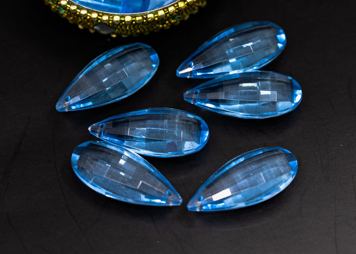 Turquoise Blue: Vintage 1980s German Resin Teardrop Beads, Perspex, Lucite Beads, 29mm, Sold by each, Teardrop Beads for Jewelry Making, Earrings, Charms for Necklaces, Vintage Beads