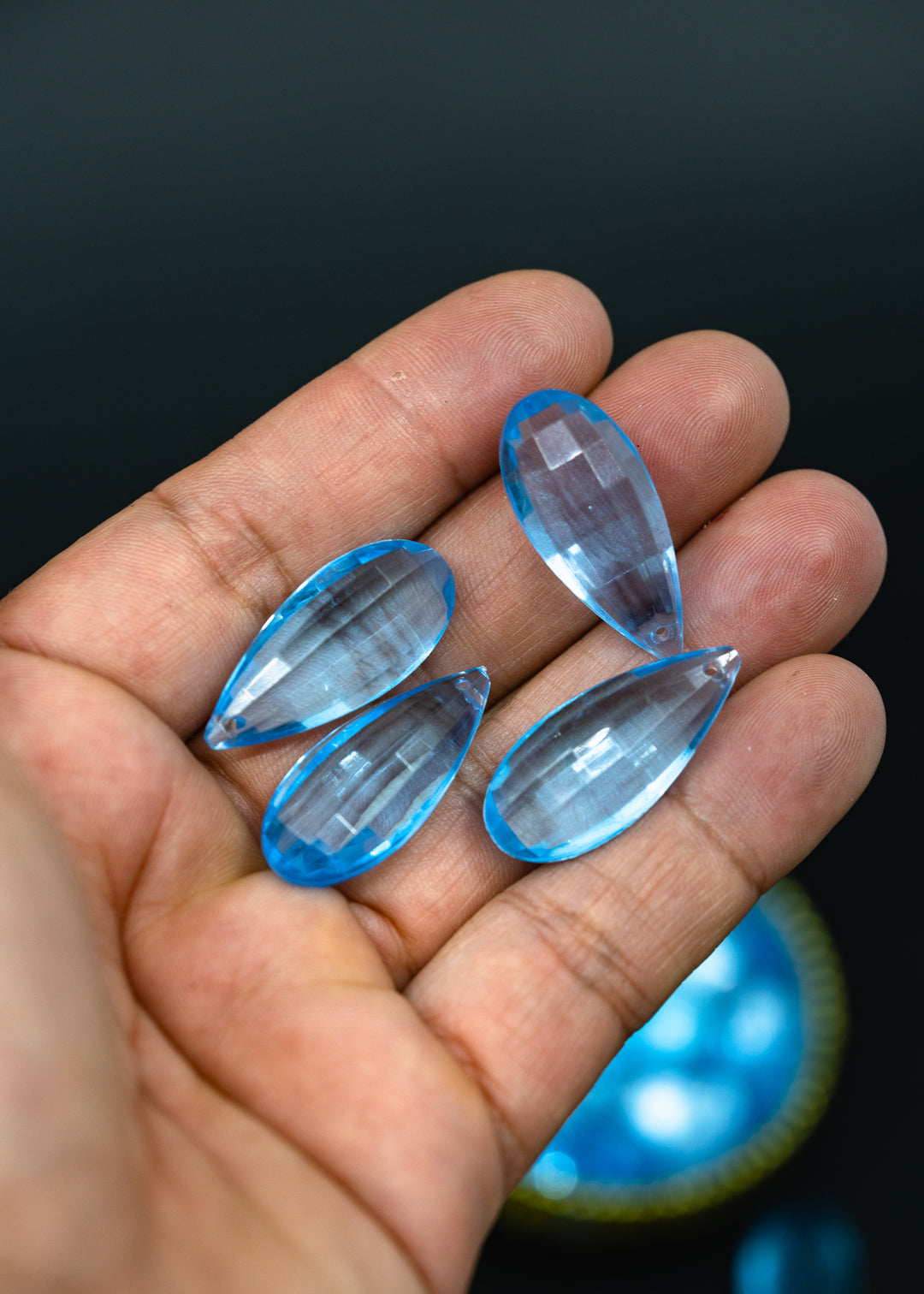 Turquoise Blue: Vintage 1980s German Resin Teardrop Beads, Perspex, Lucite Beads, 29mm, Sold by each, Teardrop Beads for Jewelry Making, Earrings, Charms for Necklaces, Vintage Beads