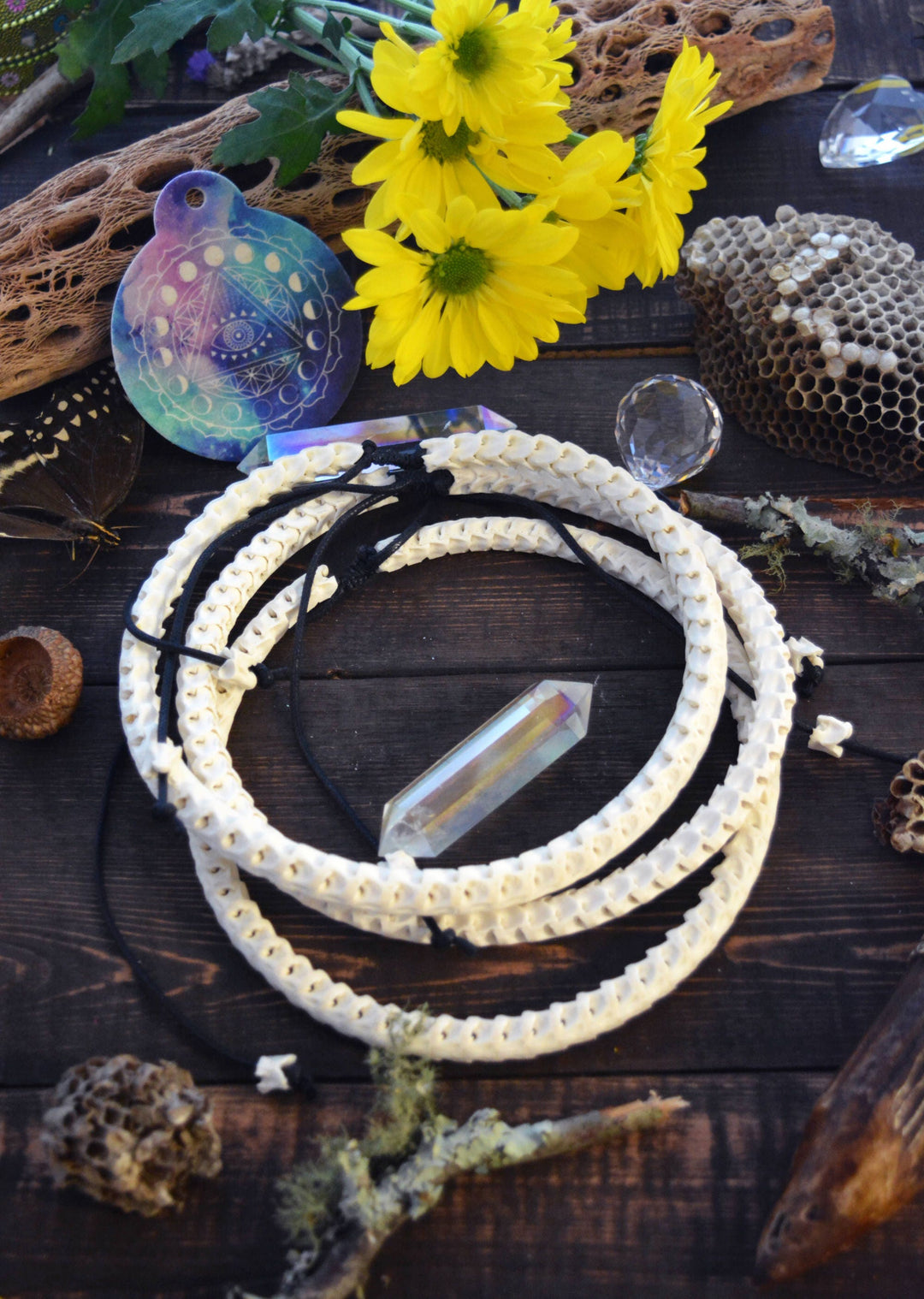 The Brianna Chocker in White: Real White Snake Vertebrae Choker Necklace, 7-12mm, 18 inches necklace, Bohemian, Juju, Oddities