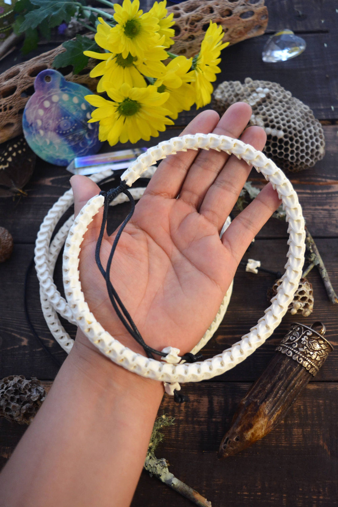 The Brianna Chocker in White: Real White Snake Vertebrae Choker Necklace, 7-12mm, 18 inches necklace, Bohemian, Juju, Oddities