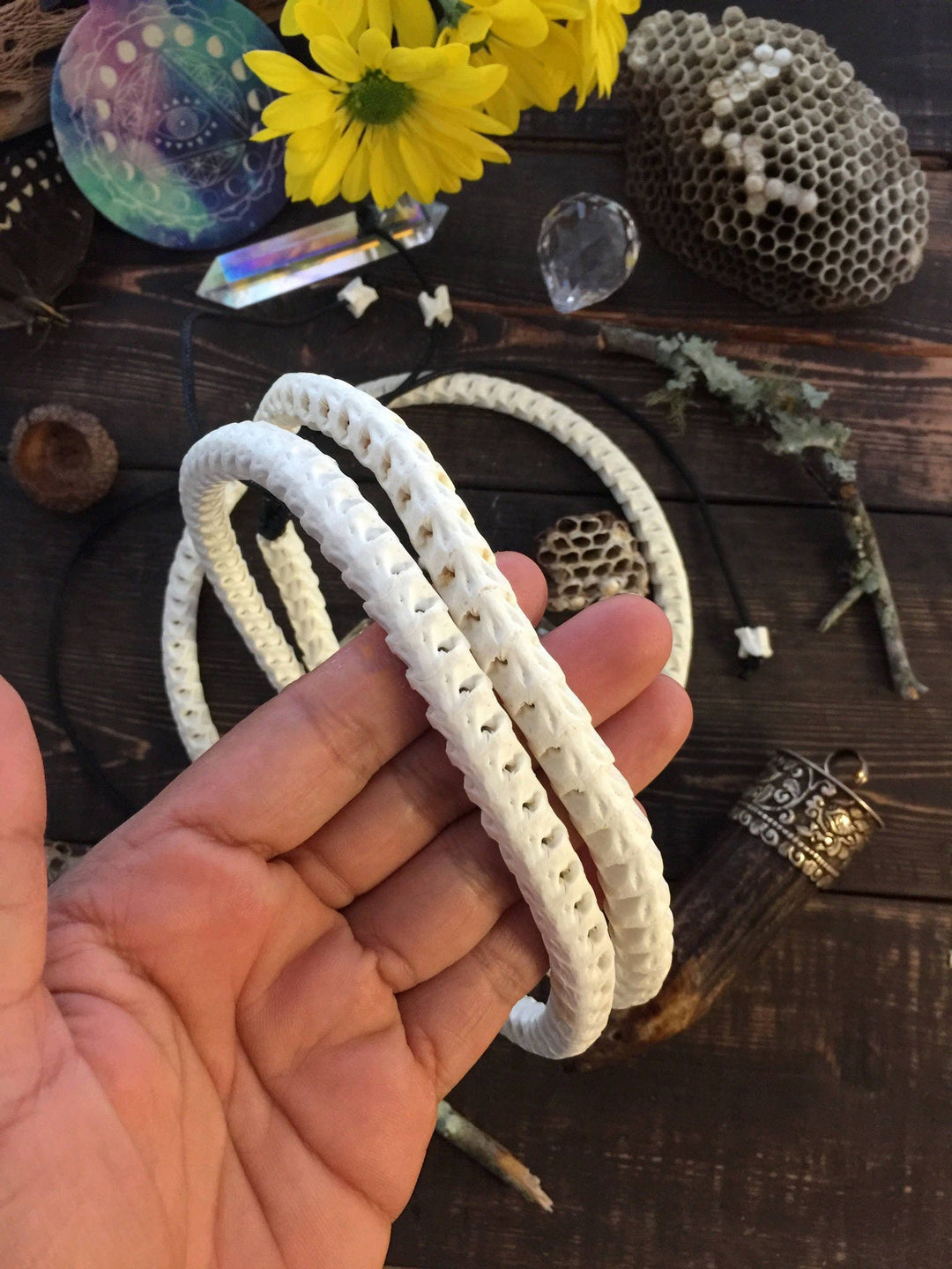 The Brianna Chocker in White: Real White Snake Vertebrae Choker Necklace, 7-12mm, 18 inches necklace, Bohemian, Juju, Oddities