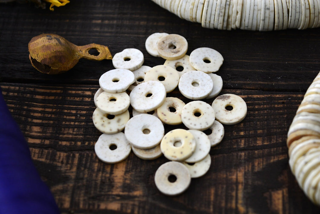 Ostrich Eggshell Beads - Natural Cream White, 25 Unique Beads, African Trade Beads, Heishi Disc Beads from Kenya, Beads, Jewelry Supplies