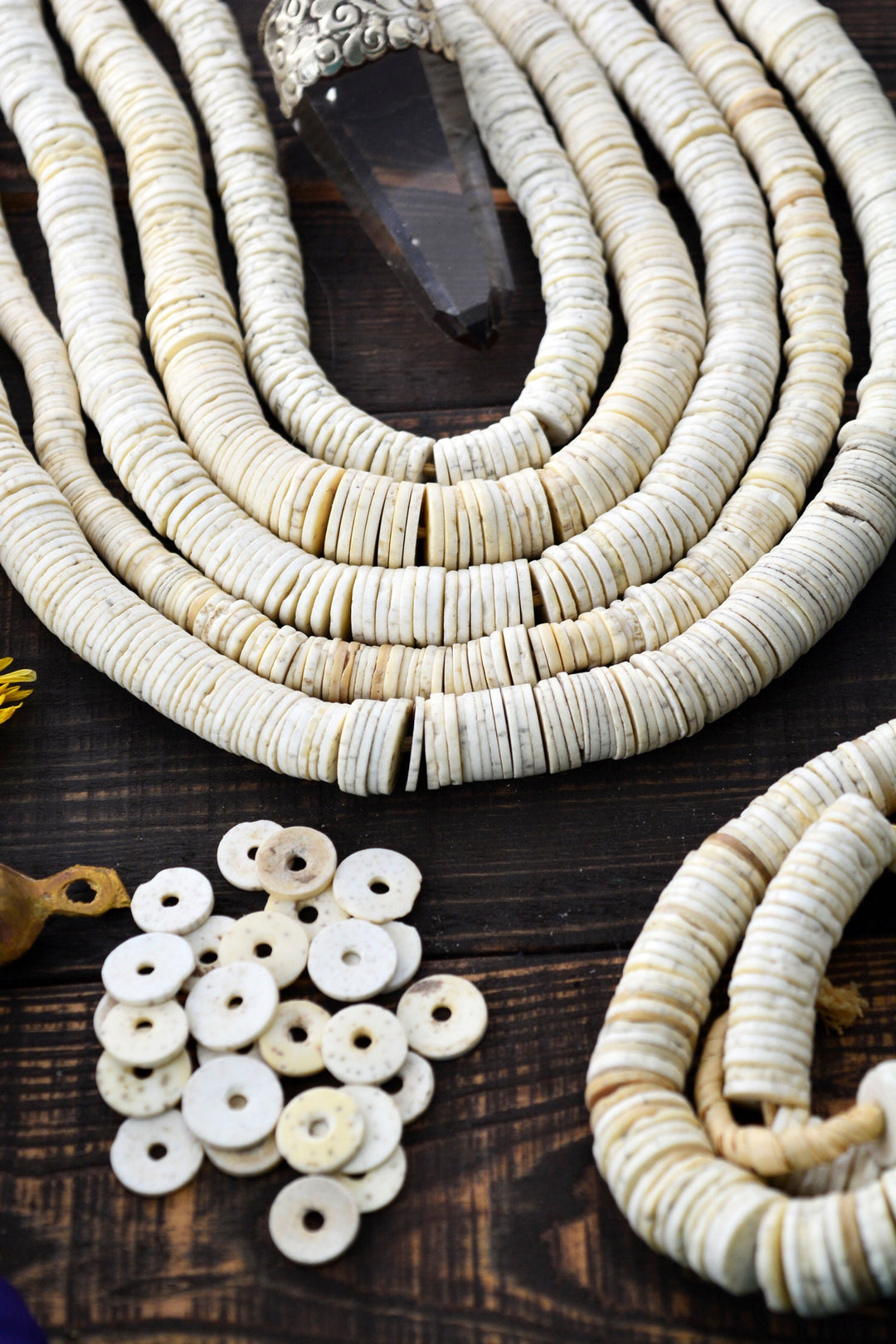 Ostrich Eggshell Beads - Natural Cream White, 25 Unique Beads, African Trade Beads, Heishi Disc Beads from Kenya, Beads, Jewelry Supplies