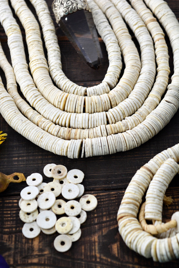 Ostrich Eggshell Beads - Natural Cream White, 25 Unique Beads, African Trade Beads, Heishi Disc Beads from Kenya, Beads, Jewelry Supplies