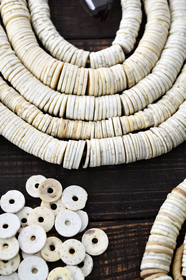 Ostrich Eggshell Beads: Natural Cream White Ostrich Egg Shell Beads, Full Strand of 250 plus beads / Bone Beads, Jewelry Supplies