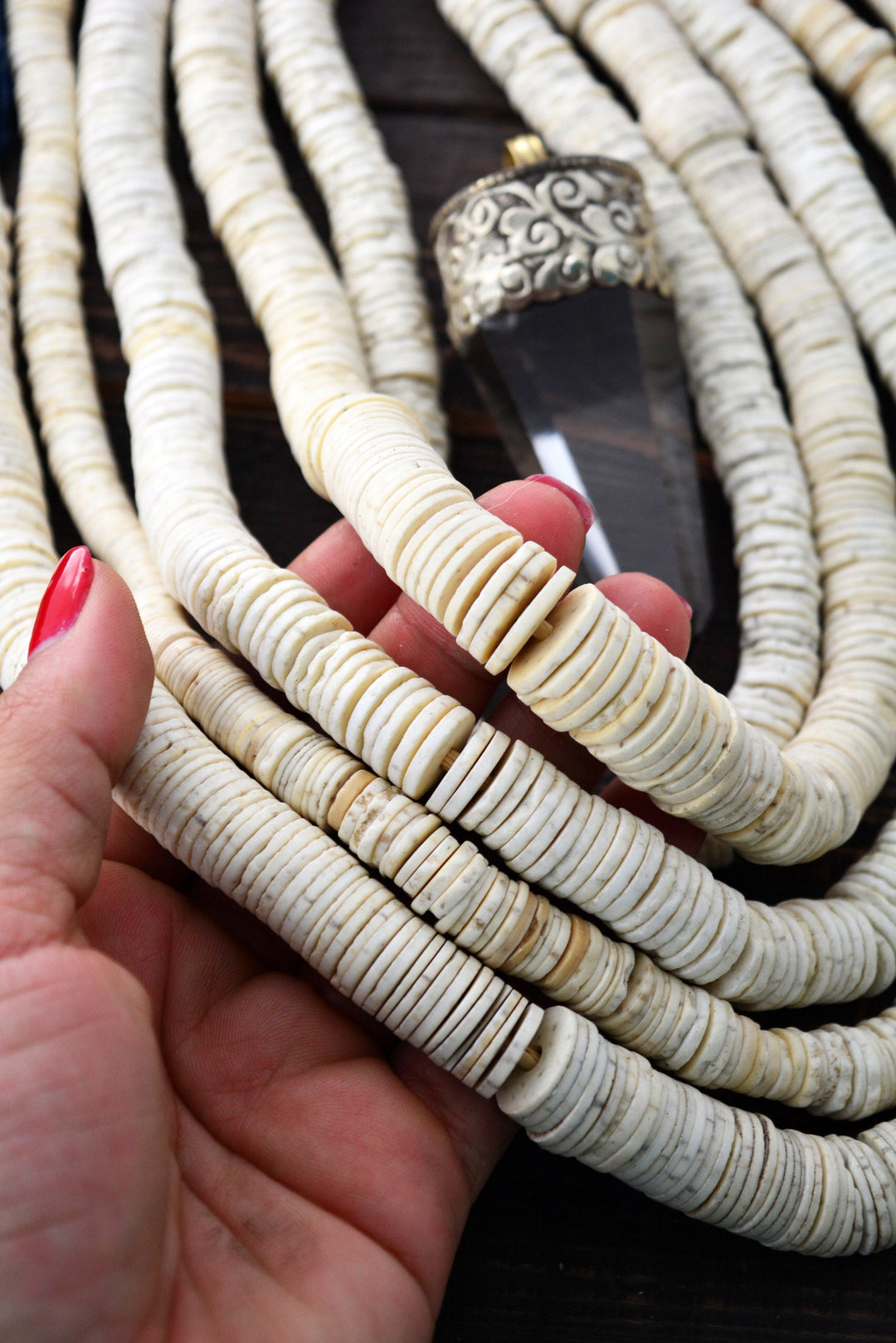 Ostrich Eggshell Beads: Natural Cream White Ostrich Egg Shell Beads, Full Strand of 250 plus beads / Bone Beads, Jewelry Supplies