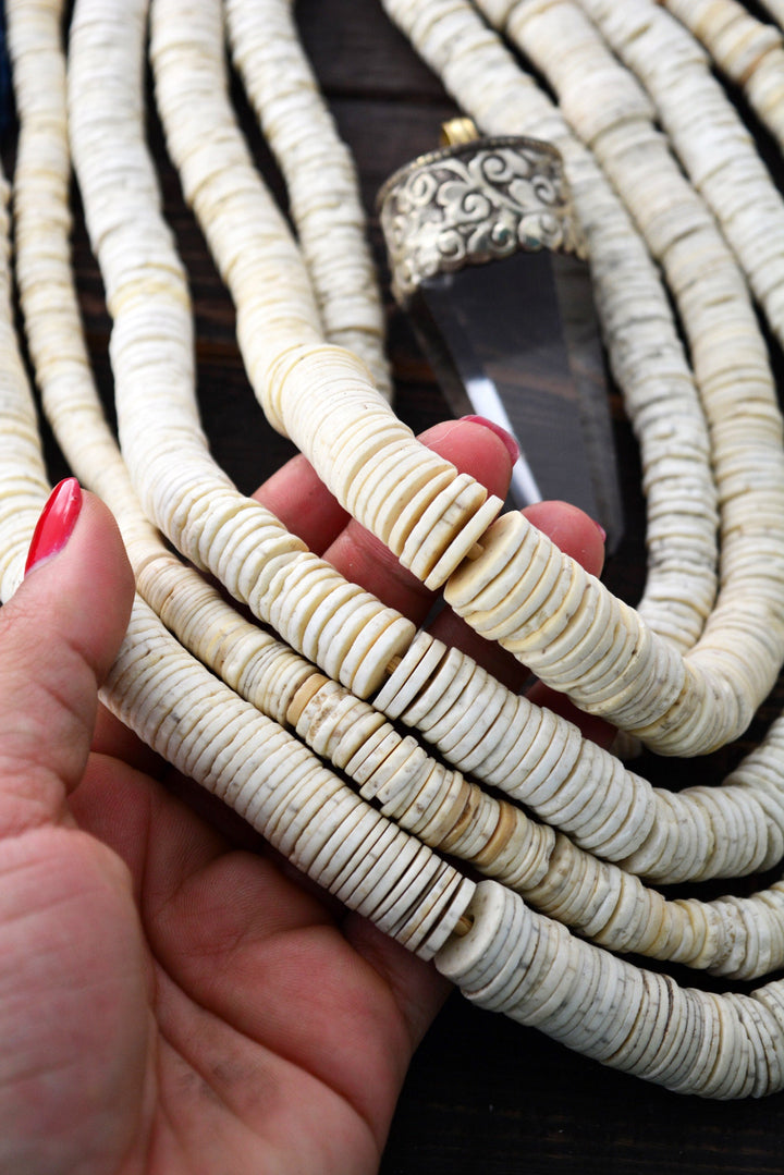 Ostrich Eggshell Beads: Natural Cream White Ostrich Egg Shell Beads, Full Strand of 250 plus beads / Bone Beads, Jewelry Supplies