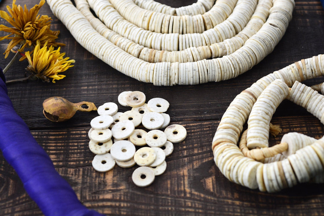 Ostrich Eggshell Beads: Natural Cream White Ostrich Egg Shell Beads, Full Strand of 250 plus beads / Bone Beads, Jewelry Supplies