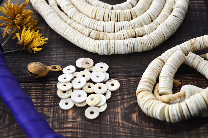 Ostrich Eggshell Beads: Natural Cream White Ostrich Egg Shell Beads, Full Strand of 250 plus beads / Bone Beads, Jewelry Supplies