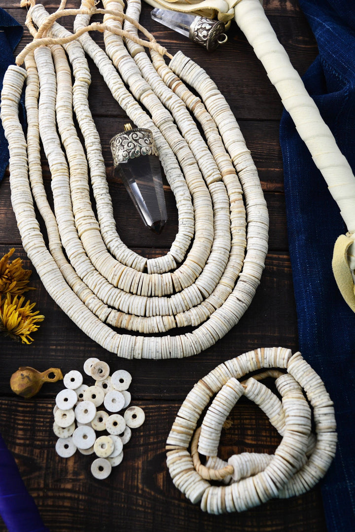 Ostrich Eggshell Beads - Natural Cream White, 25 Unique Beads, African Trade Beads, Heishi Disc Beads from Kenya, Beads, Jewelry Supplies