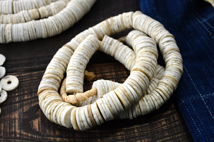 Ostrich Eggshell Beads: Natural Cream White Ostrich Egg Shell Beads, Full Strand of 250 plus beads / Bone Beads, Jewelry Supplies