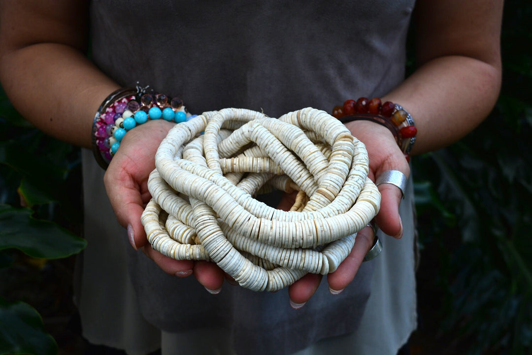 Ostrich Eggshell Beads: Natural Cream White Ostrich Egg Shell Beads, Full Strand of 250 plus beads / Bone Beads, Jewelry Supplies