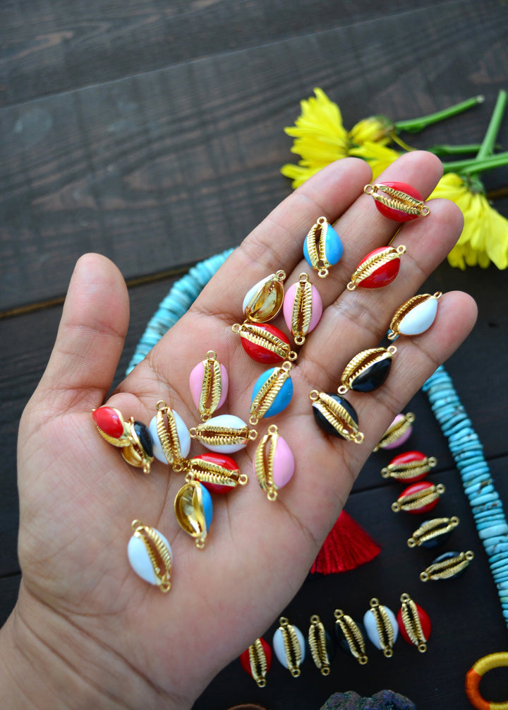 Enamel Cowrie Shell, Shell Links, Gold Plated Cowry Shells, Friendship Bracelets, Pukka Shells, Shell Charms, Beach Jewelry, Cowrie Charms