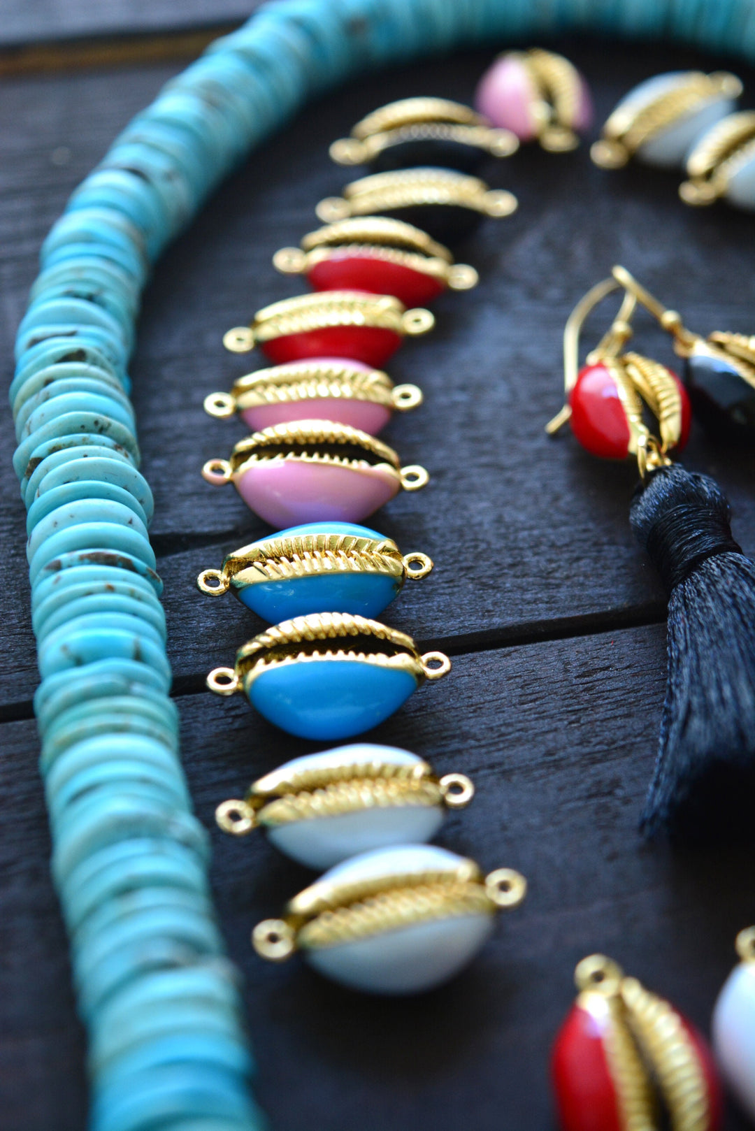 Enamel Cowrie Shell, Shell Links, Gold Plated Cowry Shells, Friendship Bracelets, Pukka Shells, Shell Charms, Beach Jewelry, Cowrie Charms