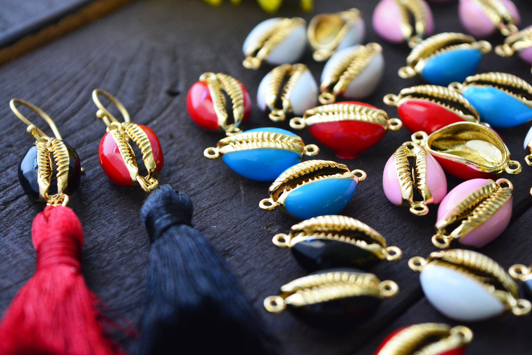 Enamel Cowrie Shell, Shell Links, Gold Plated Cowry Shells, Friendship Bracelets, Pukka Shells, Shell Charms, Beach Jewelry, Cowrie Charms