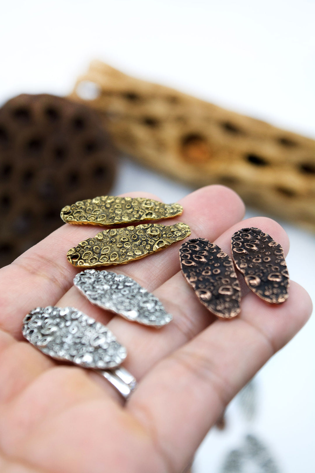 Organic Scallop Shell Charms, 13x31.5mm, 2 pcs / Nunn Design, Nature Inspired Pendants, Shell Charms, Medallions, Jewelry Making Supplies